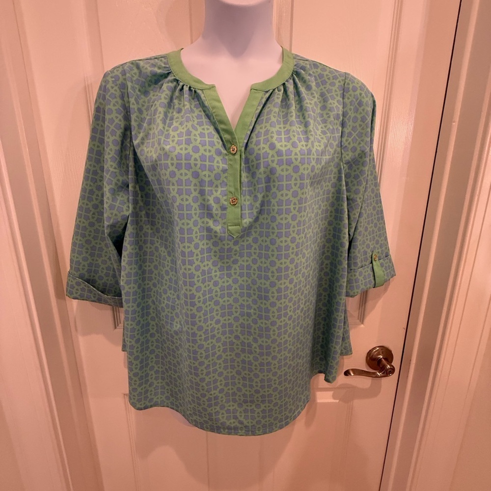 C. Wonder Green Relaxed Polo Blouse 20W